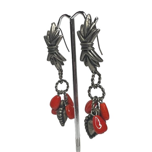 Vintage orange and silver tone dangle earrings - Picture 2 of 3